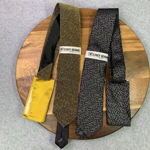 New Stacy Adams Ties With Hankie Lot‎ Of 2 Gold And Silver Microfiber Preppy